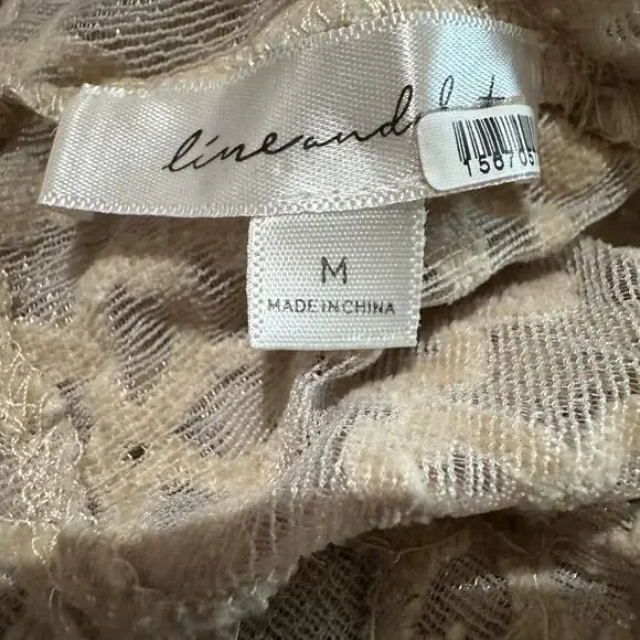 Line & Dot Mesh Floral Mockneck Top MEDIUM Bodycon Romantic Cocktail Nude $90 - Picture 9 of 10